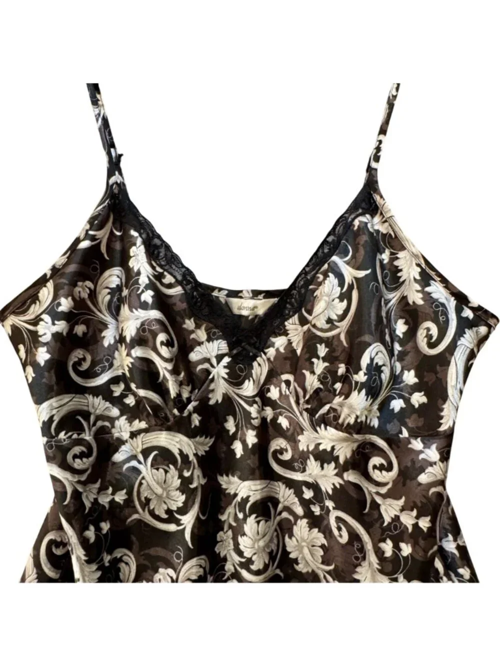 Adonna Black Silver Floral Slip Dress Satin Size M Whimsygoth Coquette Tie Back - Picture 4 of 9